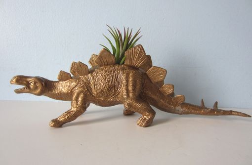 Custom Made Upcycled Dinosaur Planter - Gold Stegosaurus With Air Plant