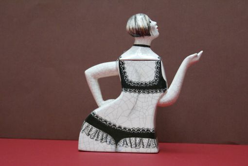 Custom Made Porcelain Teapot Girl W Frosted Bob In Black 2 Piece Lace Suit