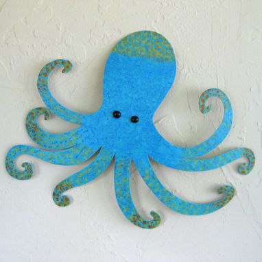 Custom Made Handmade Upcycled Metal Blue Octopus Wall Art Sculpture