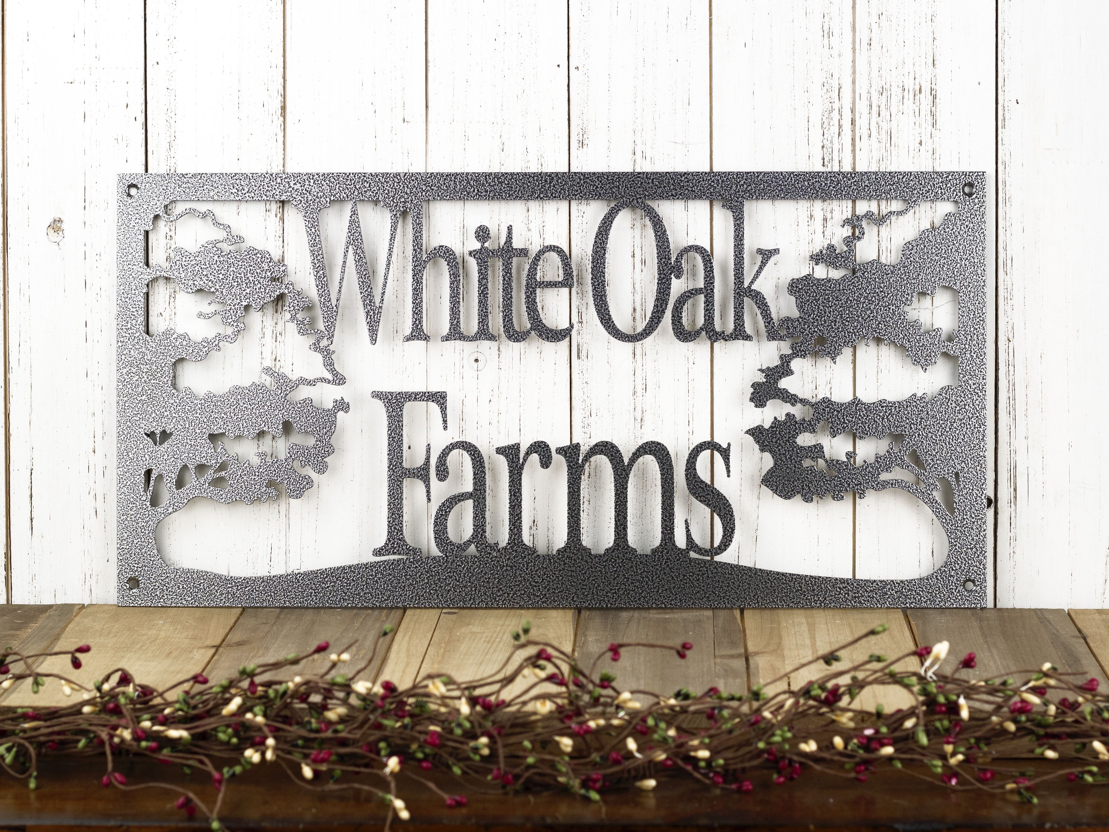 Buy Hand Crafted Custom Metal Family Name Sign With Oak Trees, Personalized Outdoor Sign, Rustic