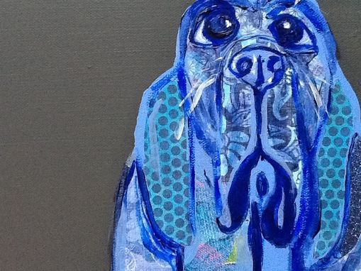 Custom Made Blue And Periwinkle Hound Dog Original Paper Collage Painting