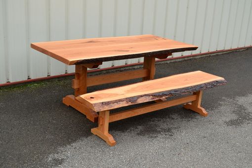 Custom Made Live Edge Cherry Dining Table And Bench