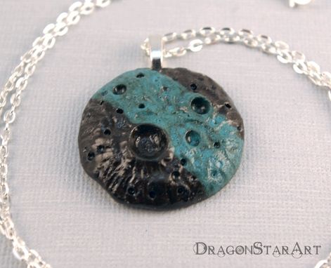 Custom Made Clay Moon Pendant Necklace, Turquoise And Black