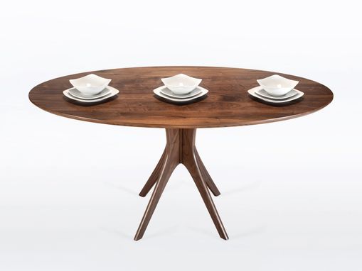 Custom Made Oval Dining Table With Mid Century Modern Pedestal Base "Kapok"