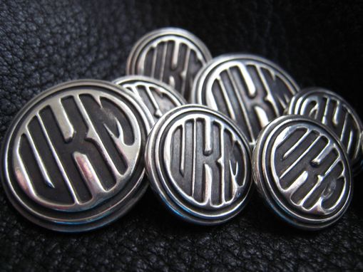 Custom Made Sterling Silver Blazer Buttons With Art Deco Circle Monogram