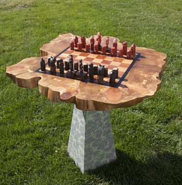 Custom Made Cedar Slab Over Concrete Chess Tables by 