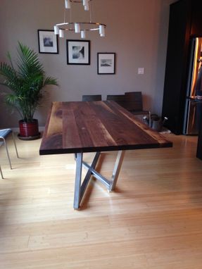 Custom Made Walnut Dining Table With Metal Base