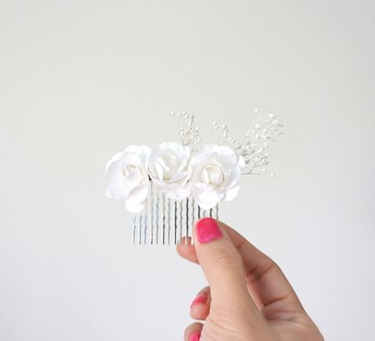 Custom Made Victorian-Inspired Flower Girl Hair Comb With White Roses