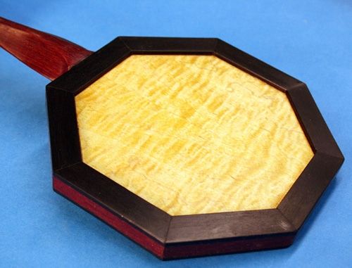 Custom Made Octagonal Hand Mirror With Hand Carved Handle