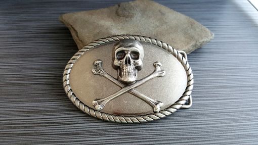 Custom Made Handmade Antique Silver Steampunk Skull And Crossbones Belt Buckle