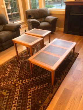 Custom Made Cherry And Tile Occasional Tables