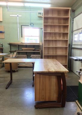 Custom Made Cantilever Walnut And Maple Desk Set