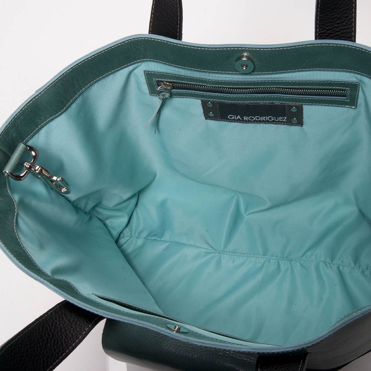 Hand Crafted Leather Tote Bag - Fully Lined: Turquoise Blue And Black ...