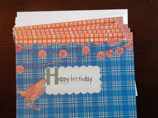 Custom Made Blue Plaid With Orange Birthday Card Ser