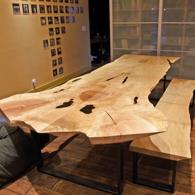 Custom Made Live Edge Dining Table Solid Maple With Live Edge Bench