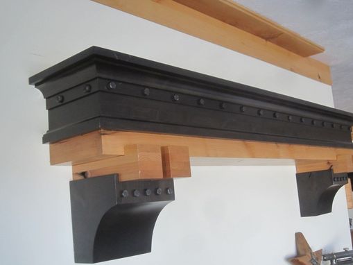 Custom Made Fireplace Mantel Craftsman Era Two Toned Finish With Exposed Steel Bolts