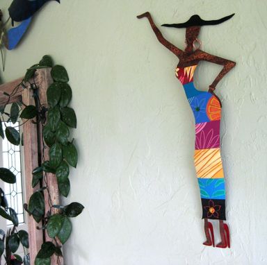Custom Made Handmade Upcycled Metal Exotic African Lady Wall Art Sculpture In Colorful Dress