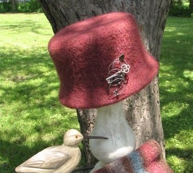Custom Made Storm Skies Hand Knitted And Felted Bucket Hat With One Of A Kind Hat Pin