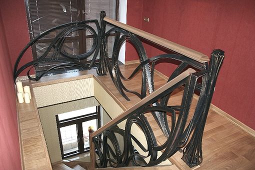 Custom Made Handcrafted Forged Staircase Railing