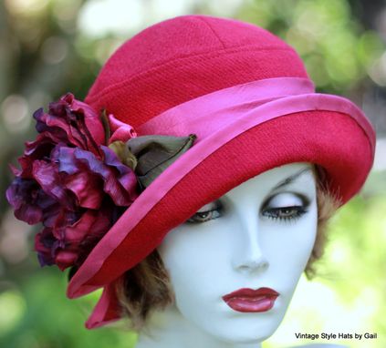 Custom Made Couture Raspberry Wool Warm Fall Winter Cloche Hat In 20'S Style