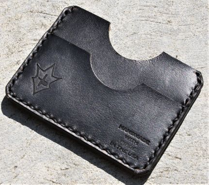 Custom Made Handmade Leather Parvus Wallet Black Chromexcel Black W/ Money Band