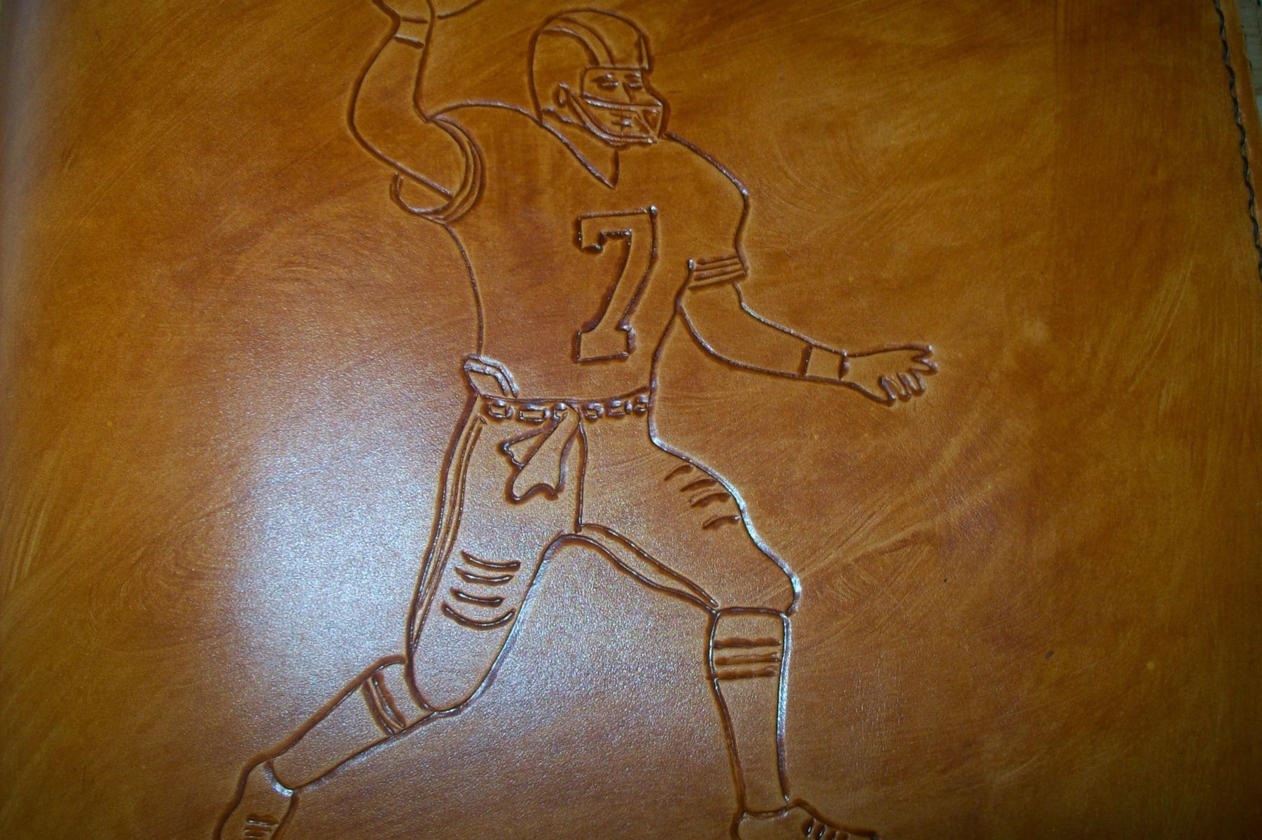 Buy Hand Made Custom Leather Portfolio With Football Player And Phrase