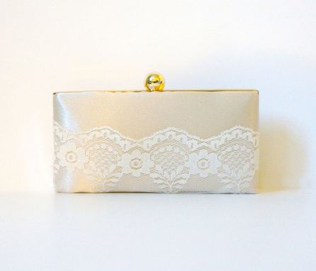Custom Made Champagne Shell Clutch Purse With Lace Accent