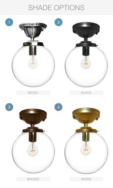Custom Made 8" Clear Blown Glass Globe Flushmount Light- Brass
