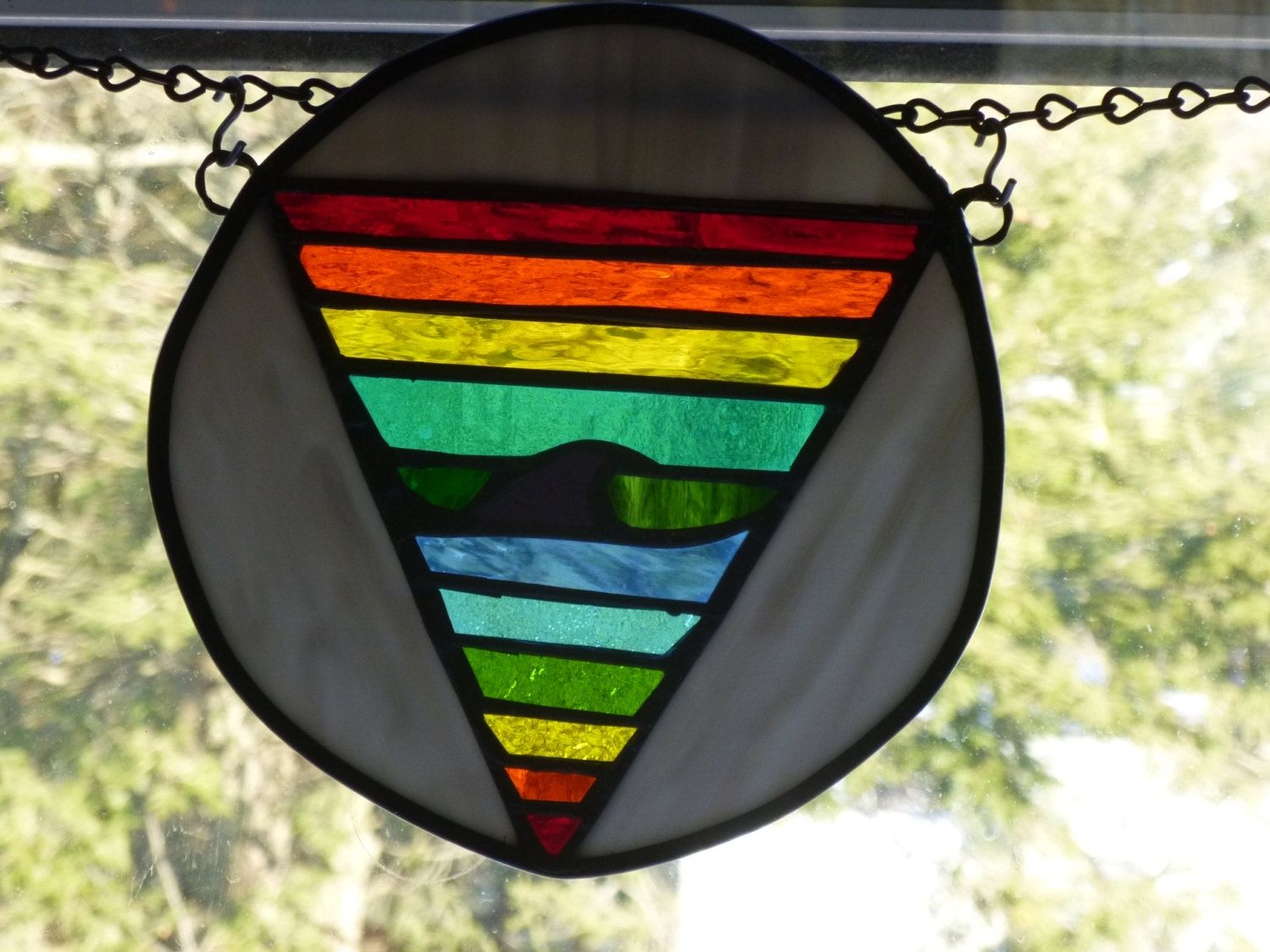 Hand Crafted Rhode Island Rainbow Gay Pride Stained Glass Art by Glass