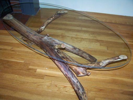 Custom Made Driftwood Glass Topped Coffee Table