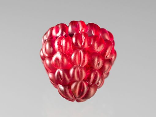 Custom Made Realistic Glass Red Raspberry Sculpture, Life-Sized