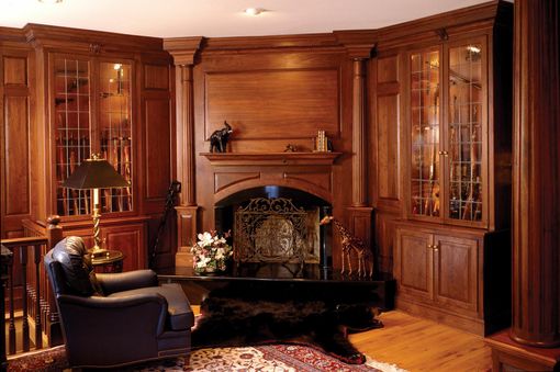 Custom Made Walnut Library With Fireplace And Gun Cabinets
