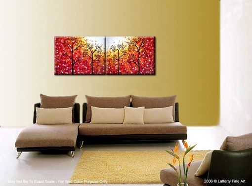 Custom Made Original Abstract Large Painting, Contemporary Fine Art, Modern Red Yellow Acrylic Trees, Landscape