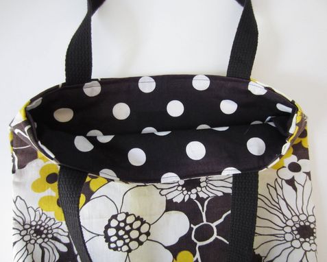 Custom Made Upcycled Tote Bag Made From A Pair Of Vintage Black And Yellow Floral Napkins