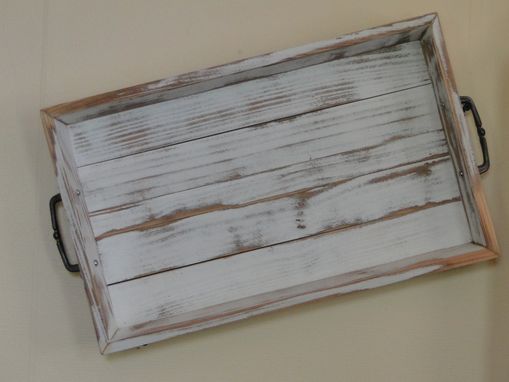 Custom Made Distressed Serving Tray, Wooden With Splayed Sides