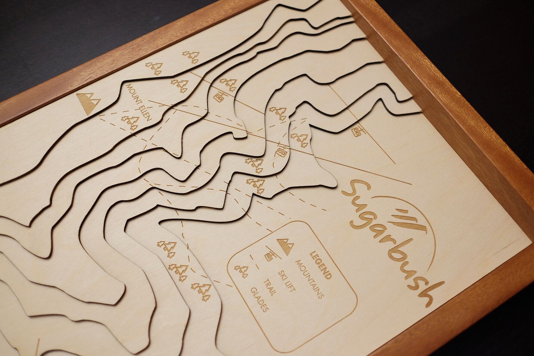 Handmade Custom 3d Engraved Wood Contour Map by Classic Engraving