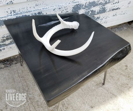Custom Made Live Edge Coffee Table- Black- Satin- Steel Legs- Industrial- Modern- Natural Wood- Contemporary