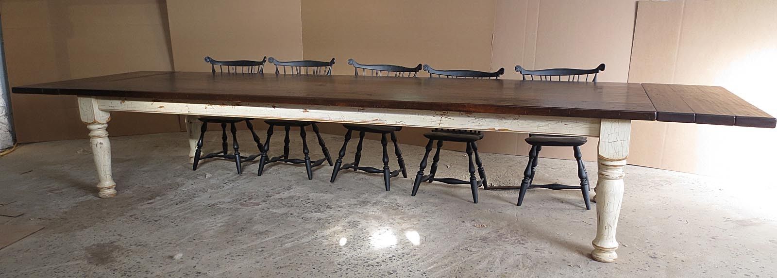 Hand Crafted 12' Pine Farm Table With Crackle Finish by Carolina Farm