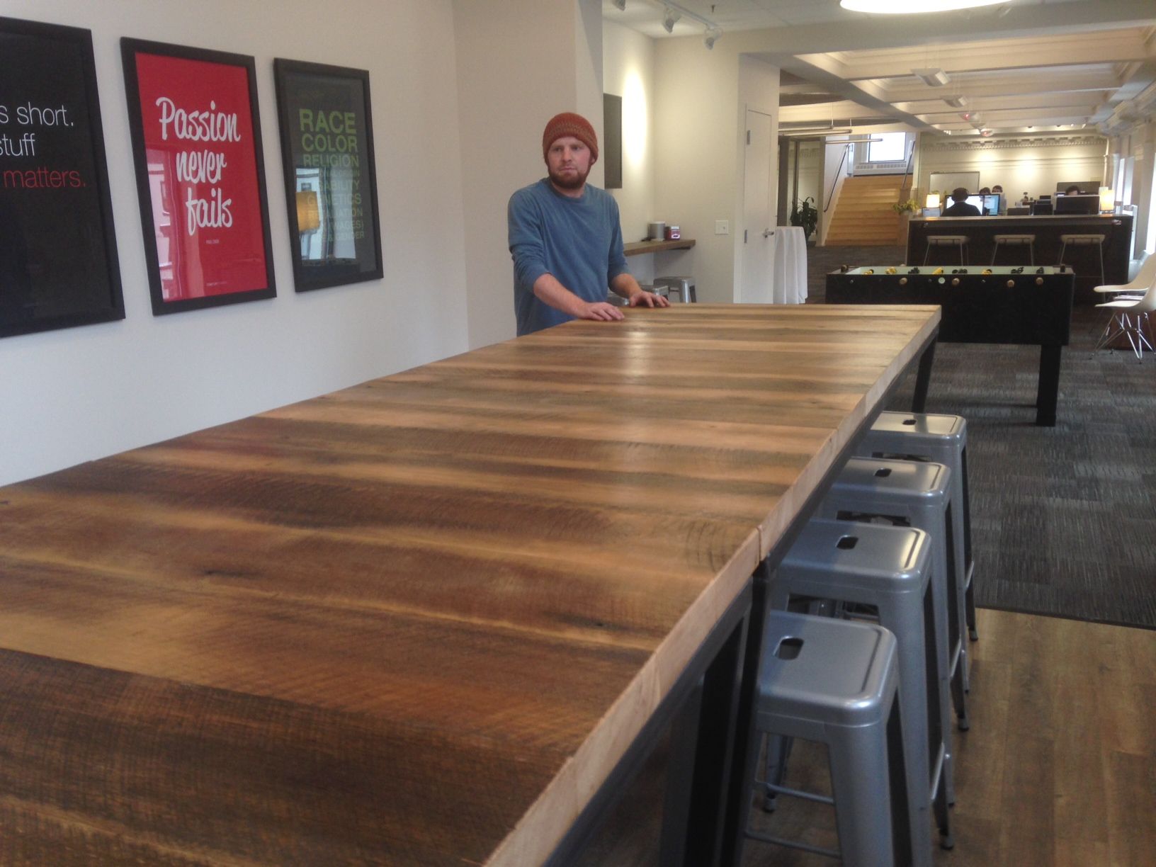 Custom Made Reclaimed Wood And Steel Industrial High Top Conference