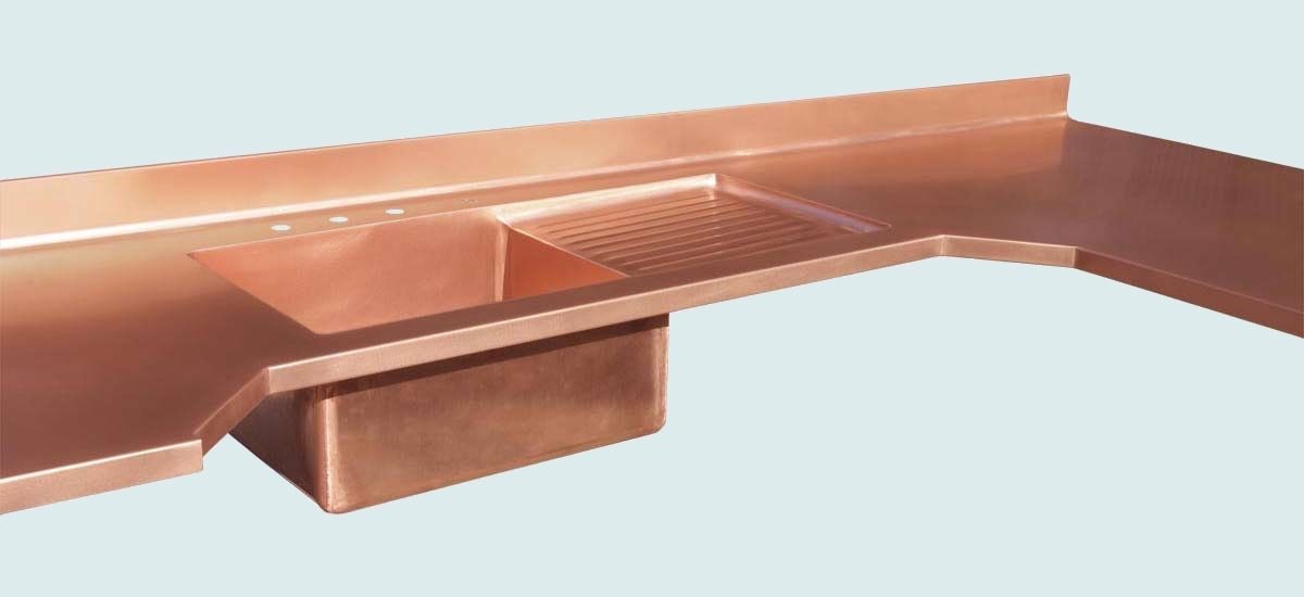 Hand Crafted Copper Countertop With Integral Sink & Drainboard by