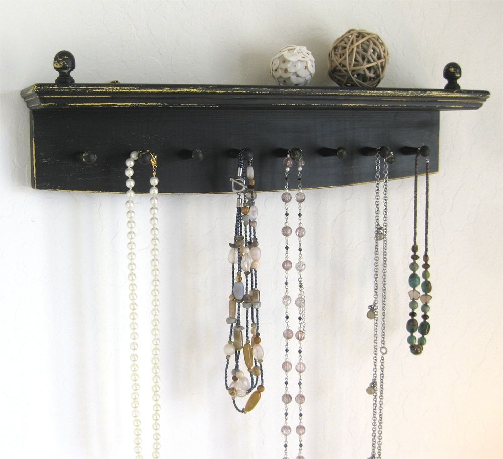 Hand Crafted Necklace Rack Rich, Beautifully Aged Jet Black Necklace