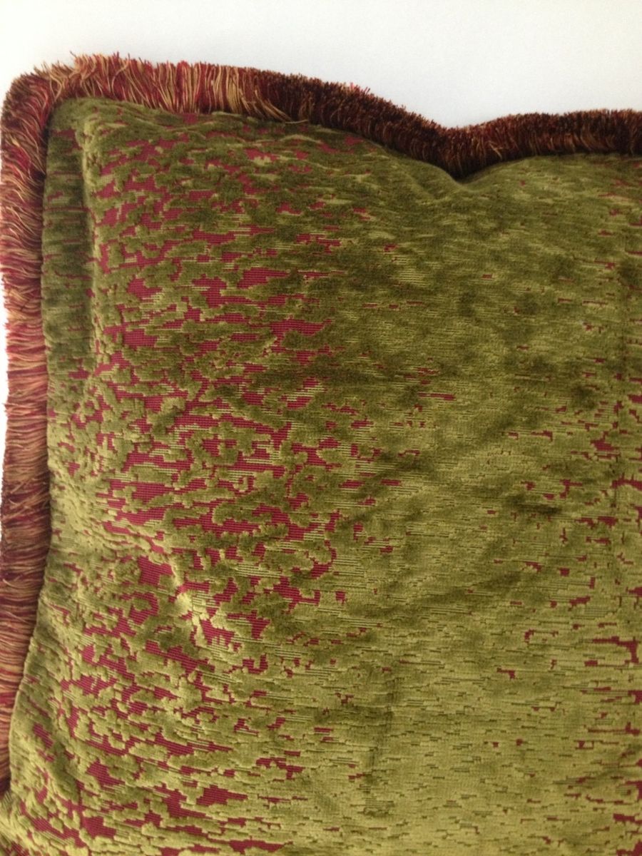 Hand Made 2 Moss Green And Red Pillow Covers by Fenia's Workroom