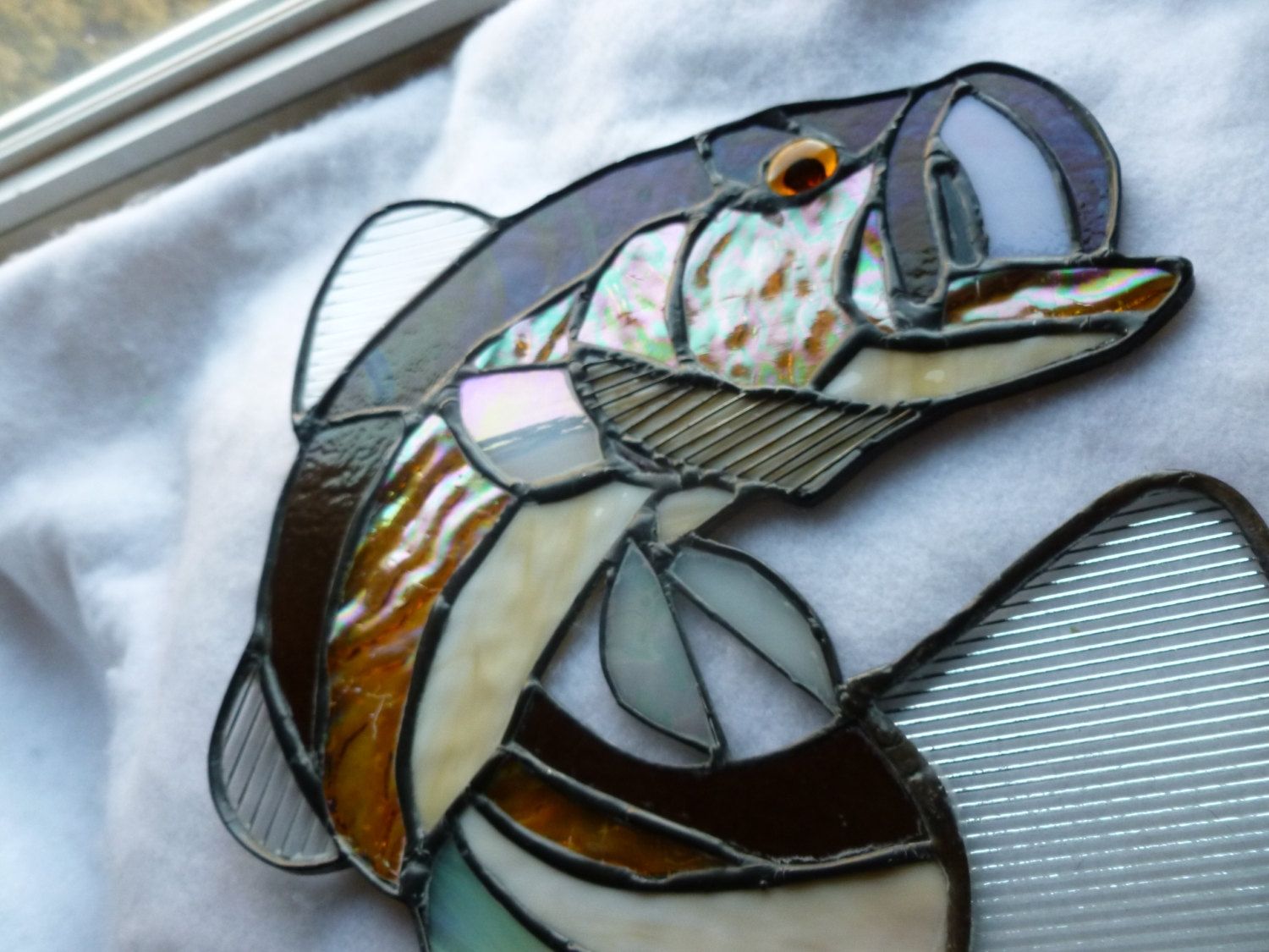 Buy Hand Crafted Brown Stained Glass Largemouth Bass Light Catcher