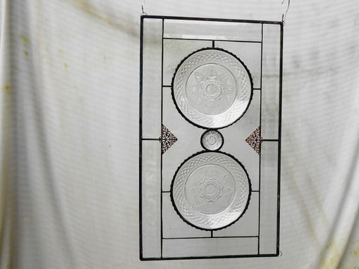 Custom Made Stained Glass Plate Panel Window Transom, Vintage Crystal Luminarc Cris D'Arques Plates Valance