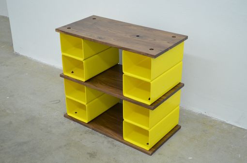 Custom Made Walnut Wood And Steel Cubbie Bench And Storage