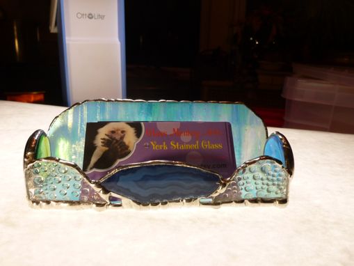 Custom Made Iridescent Blue Stained Glass Cell Phone Dock