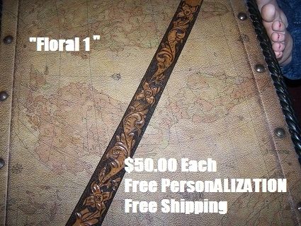 Custom Made Hand Tooled Leather Belt. 1-1/4" With "Floral 1" Design