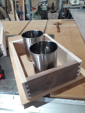 Custom Made Walnut And Maple End Grain Cutting Board With Dovetailed Drawers For Spices, Etc.