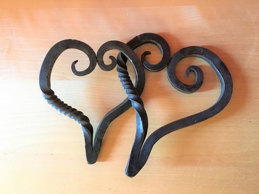 Custom Made Two Hearts Linked Iron Sculpture
