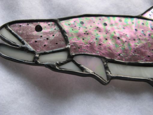 Custom Made Stained Glass Rainbow Trout In Iridescent Pink